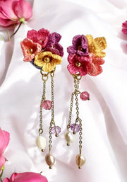 Pendants 4 fleurettes et perles