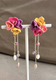 Pendants 4 fleurettes et perles