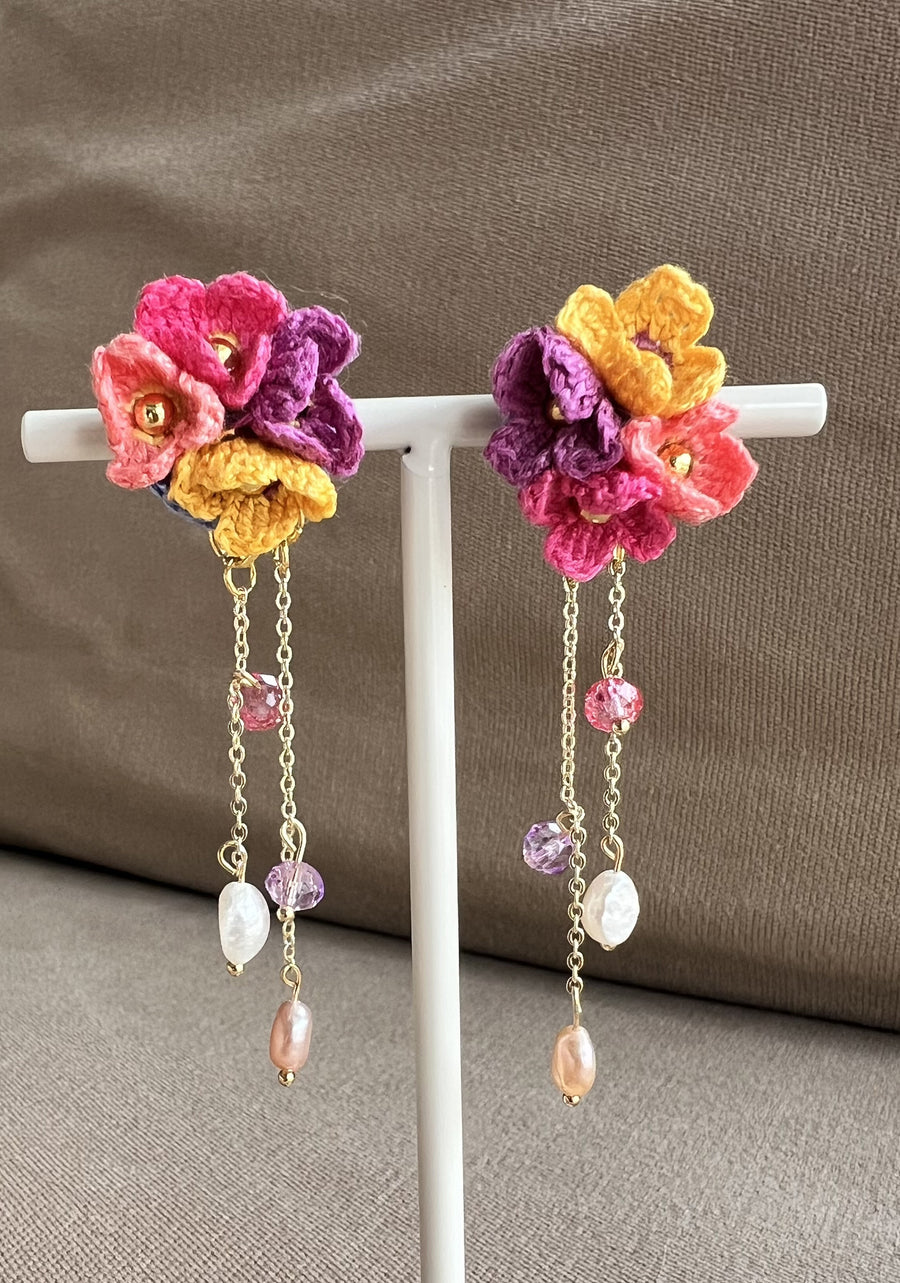 Pendants 4 fleurettes et perles