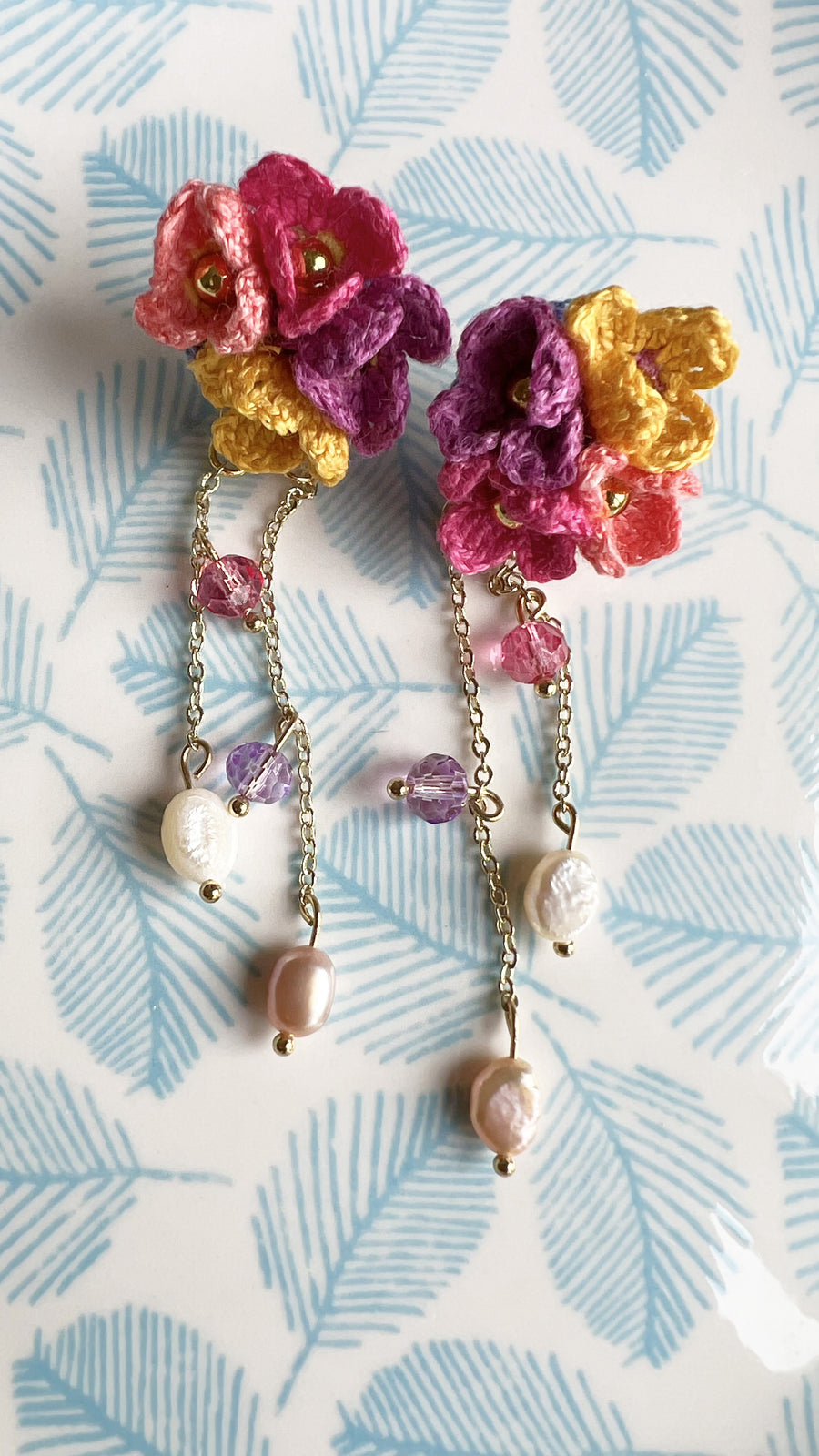 Pendants 4 fleurettes et perles