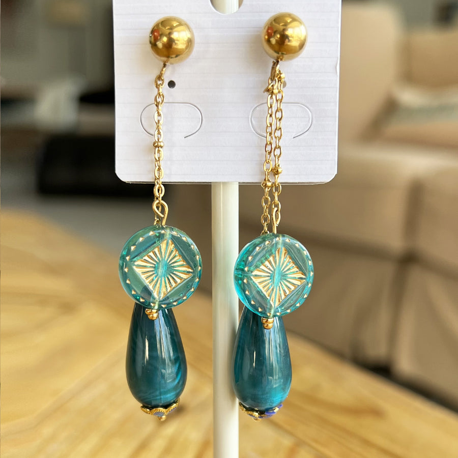 Gouttes turquoise et petit perle turquoise doré