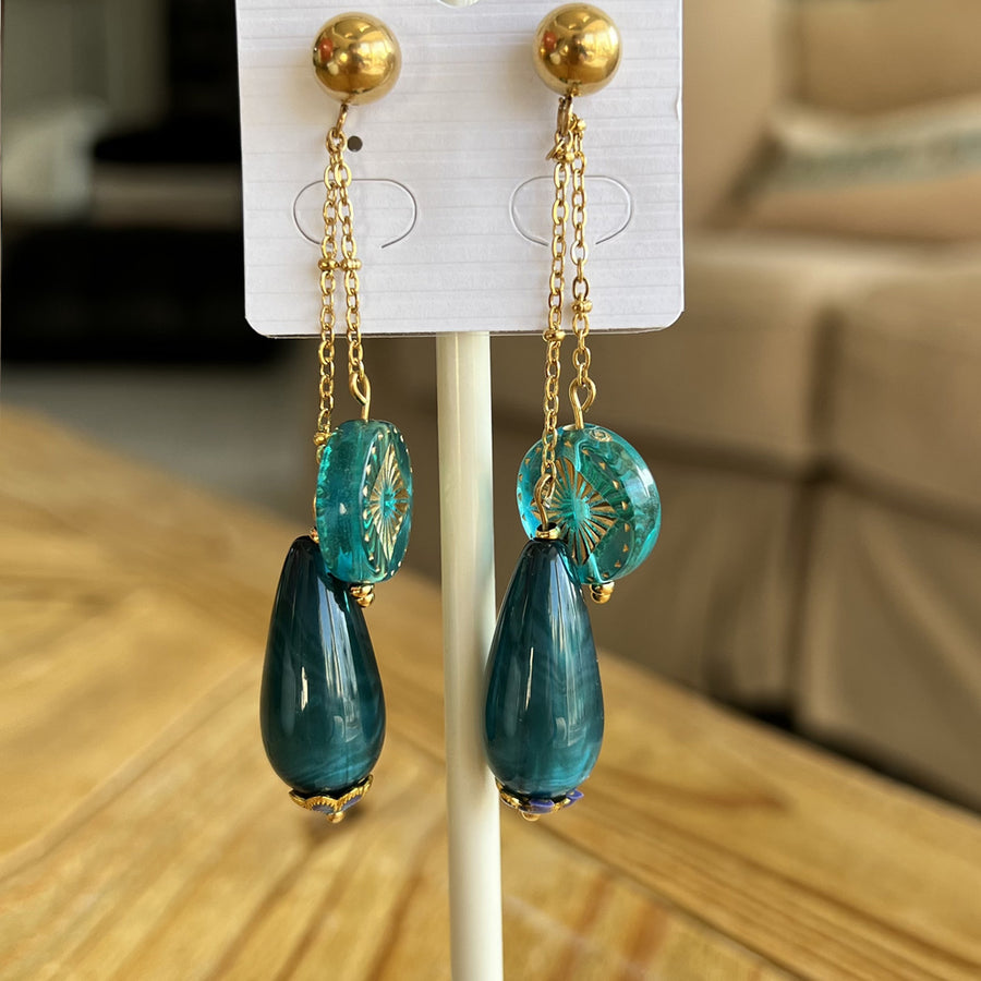 Gouttes turquoise et petit perle turquoise doré